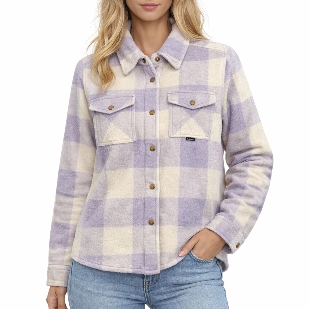 Women's Lavender Plaid Button-Front Shacket